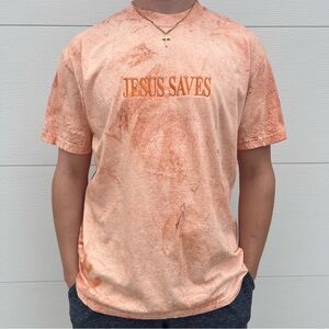Comfort Colors Orange Tie Dye Embroidered Tee - JESUS SAVES - Christian Apparel